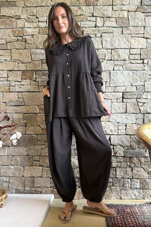 Annie Cushion Cotton Cuff Barrel Pant Chocolate